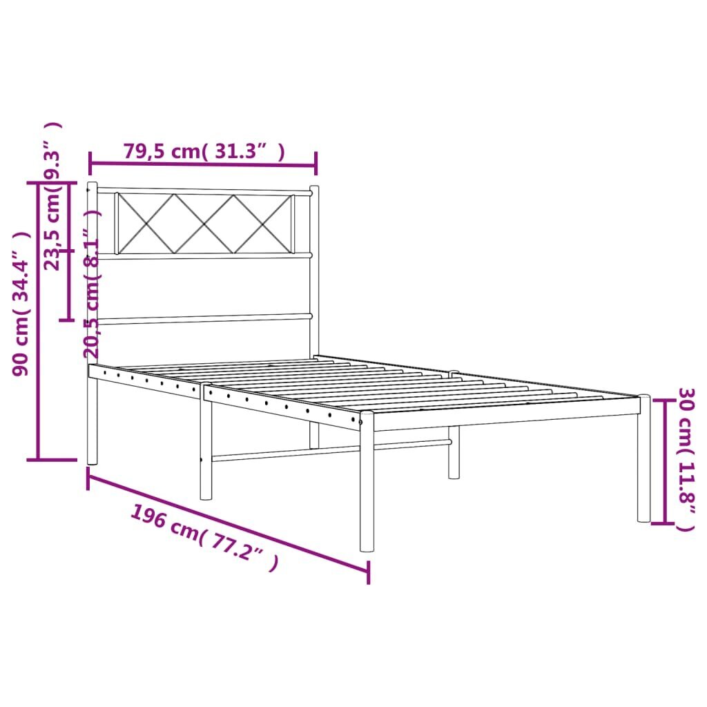 Lovos rėmas vidaXL, 75x190 cm, juodas kaina ir informacija | Lovos | pigu.lt