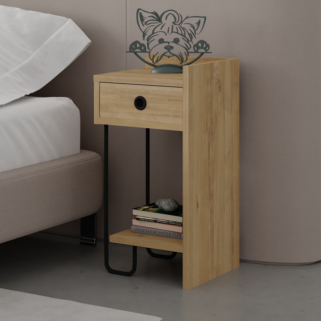 Naktinis staliukas Asir, 32x61x30cm, smėlio spalvos kaina ir informacija | Spintelės prie lovos | pigu.lt