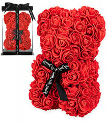Didelis gėlių meškiukas su raudonomis rožėmis kaina ir informacija | Dirbtinės gėlės | pigu.lt
