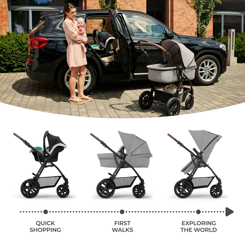 Kinderkraft universalus vežimėlis Moov Mink Pro 3in1, Grey kaina ir informacija | Vežimėliai | pigu.lt