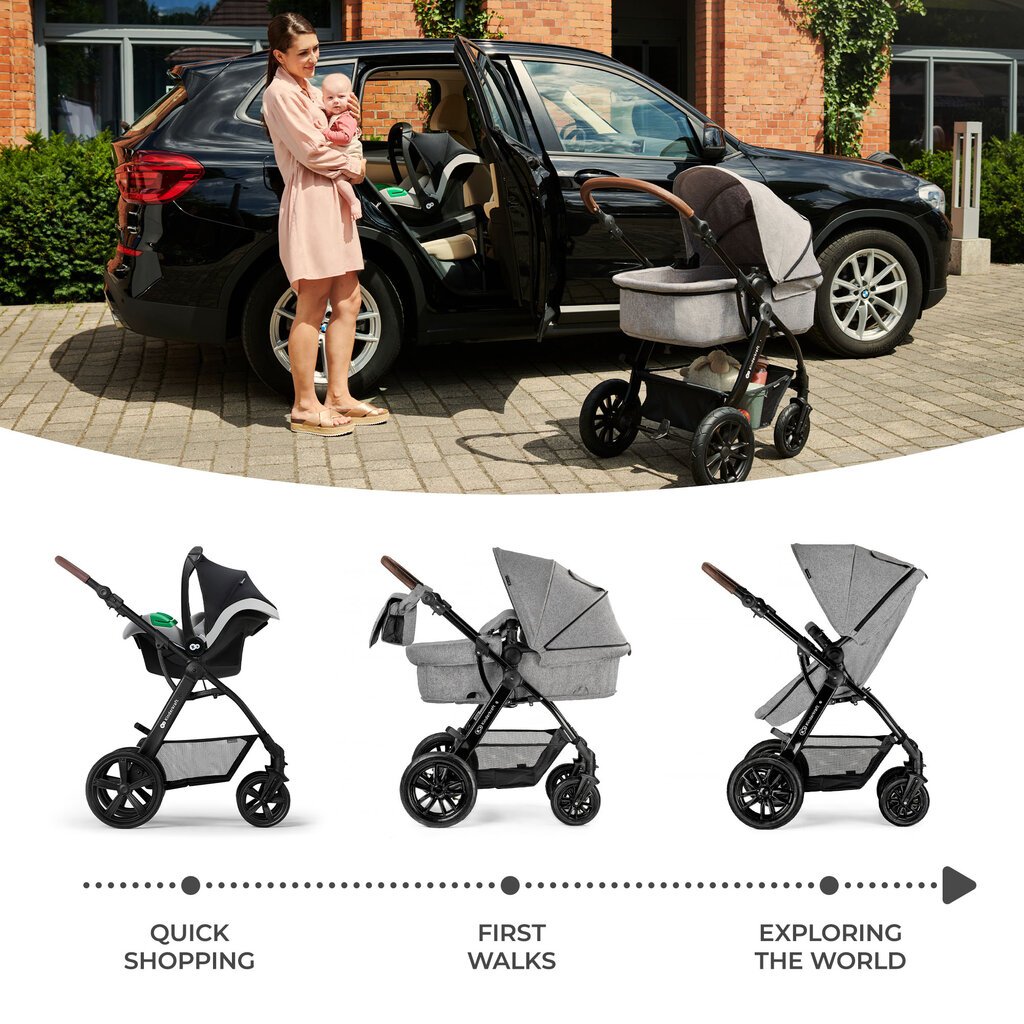 Kinderkraft universalus vežimėlis Moov Mink Pro 3in1, Grey Melange kaina ir informacija | Vežimėliai | pigu.lt