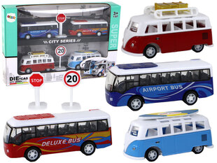 Žaislinių autobusiukų rinkinys LeanToys, 4 vnt. kaina ir informacija | Žaislai berniukams | pigu.lt