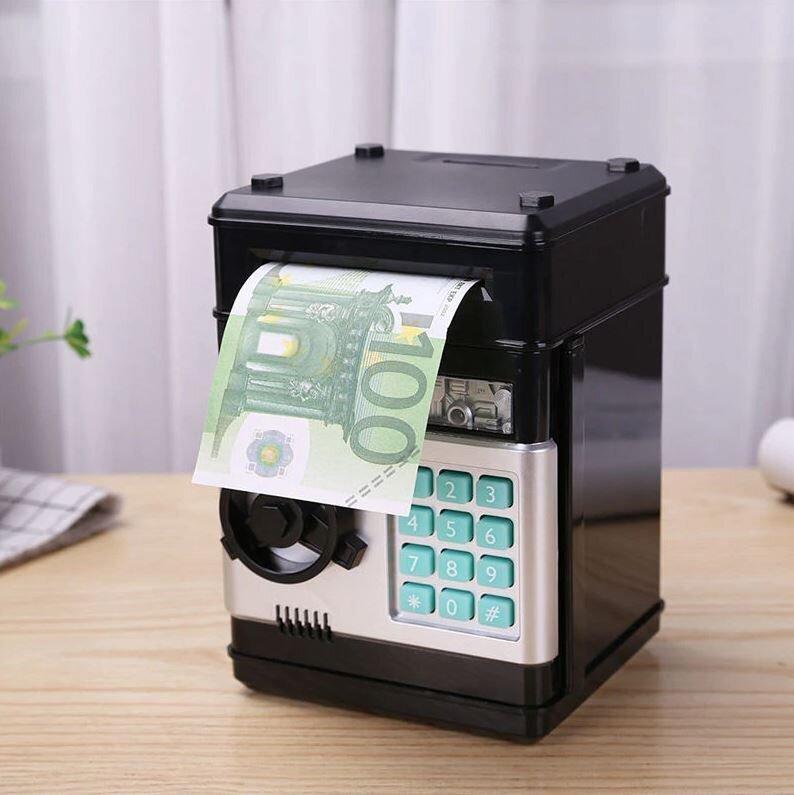 Elektroninis bankomatas su pin kodu-taupyklė 13x12x19,5cm kaina ir informacija | Originalios taupyklės | pigu.lt