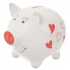 Balta kiaulė taupyklė su širdelėmis 9x7,5x8 cm kaina ir informacija | Originalios taupyklės | pigu.lt