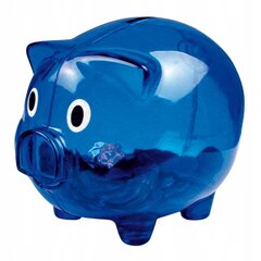 Plastmasinė skaidri mėlyna kiaulė taupyklė 12.5x10x10cm kaina ir informacija | Originalios taupyklės | pigu.lt
