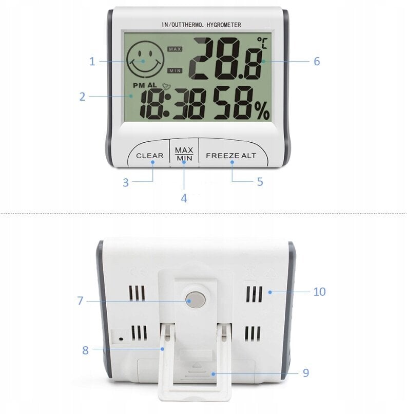 Namų oro stotis Termometras Higrometras Laikrodis kaina ir informacija | Meteorologinės stotelės, termometrai | pigu.lt