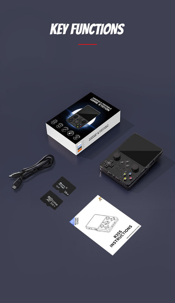 Retro mini konsolė HappyJoe R35S, 64GB цена и информация | Žaidimų konsolės | pigu.lt