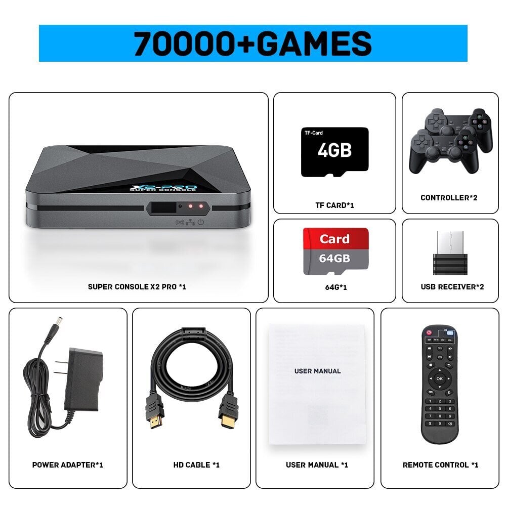 HappyJoe Super Console X2 PRO, 64GB, 70,000 games цена и информация | Žaidimų konsolės | pigu.lt