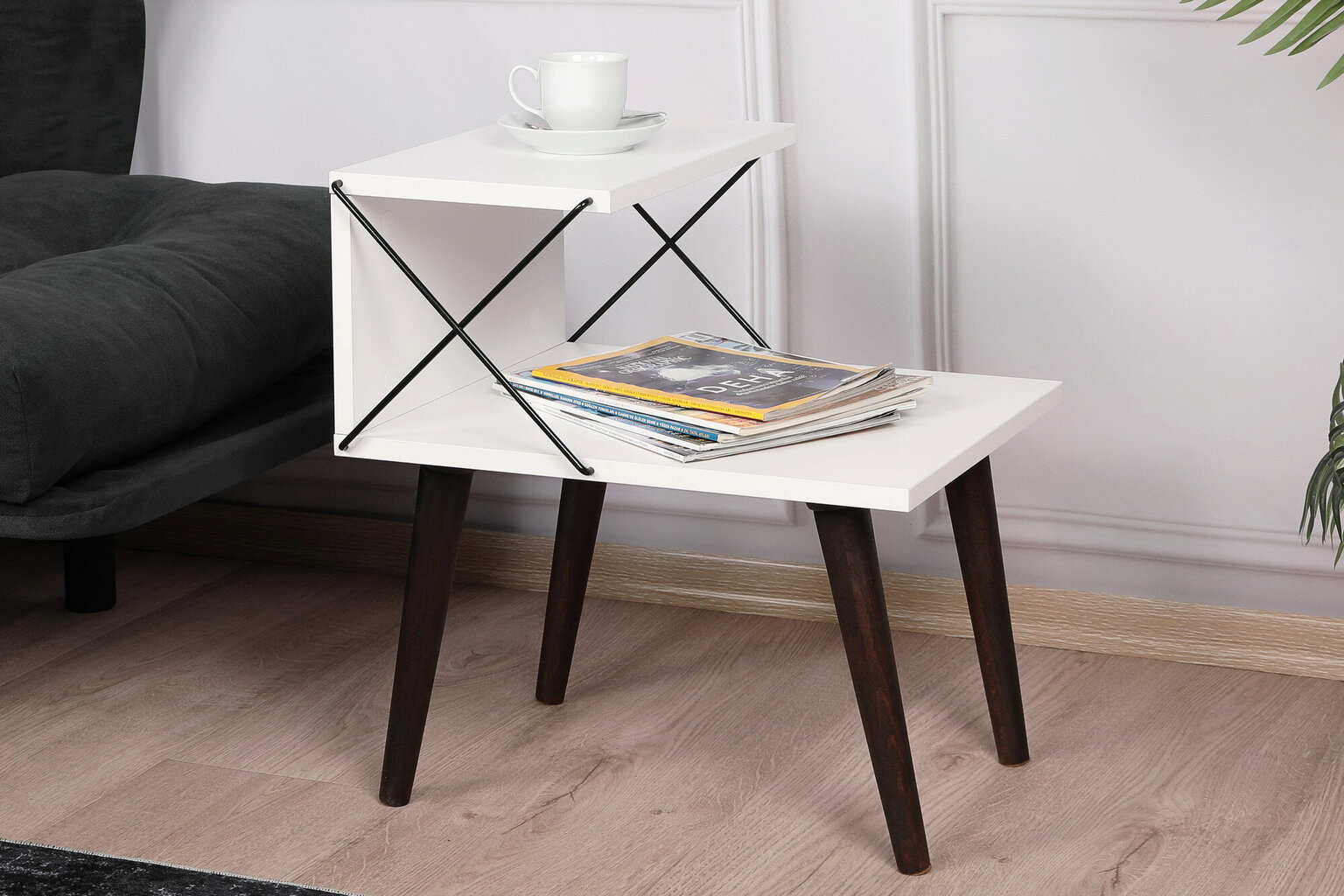Naktinis staliukas Asir, 50x55x40cm, baltas kaina ir informacija | Spintelės prie lovos | pigu.lt