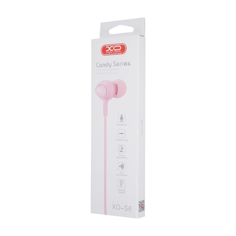 XO laidinės ausinės S6 lizdas 3,5 mm rožinės spalvos kaina ir informacija | Ausinės | pigu.lt