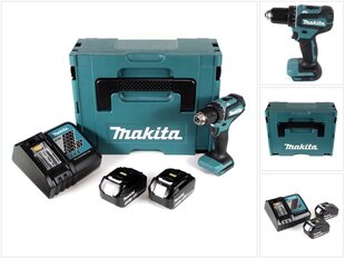 Аккумуляторная дрель-шуруповерт Makita DDF 485 RMJ 18 В 50 Нм Makpac + 2х аккумулятора 4,0 Ач + блок зарядки цена и информация | Шуруповерты, дрели | pigu.lt