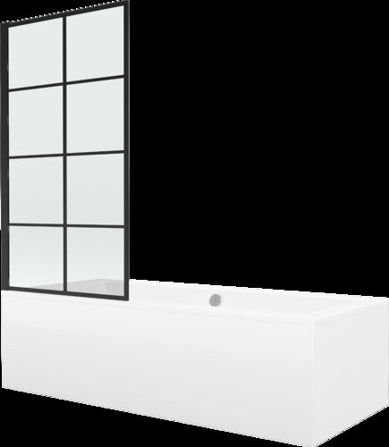 Vonia Mexen Cube su apdaila ir stiklo sienele, 180x80 cm + 80 cm, white+I/fix/black grid kaina ir informacija | Vonios | pigu.lt