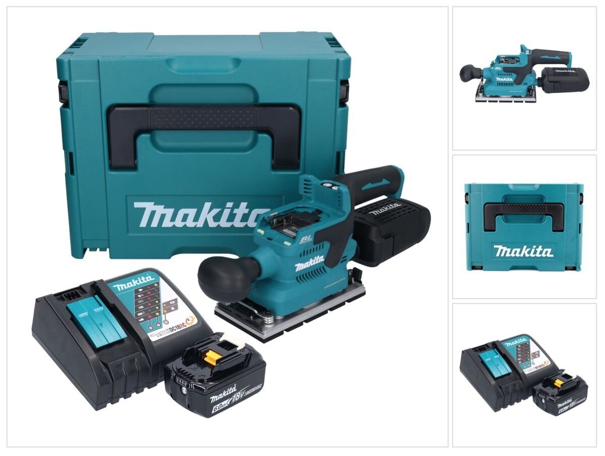 Akumuliatorinis šlifuoklis Makita DBO 381 RG1JU 18 V 93 x 185 mm + 1x baterija 6,0 Ah + įkroviklis + Makpac цена и информация | Šlifuokliai | pigu.lt