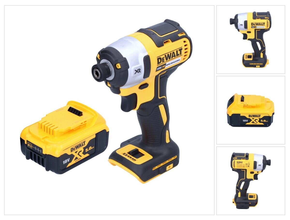 Akumuliatorinis smūginis veržliaraktis DeWalt DCF 887 N 18 V 205 Nm 1/4" + 1x baterija 5,0 Ah - be įkroviklio kaina ir informacija | Suktuvai, gręžtuvai | pigu.lt