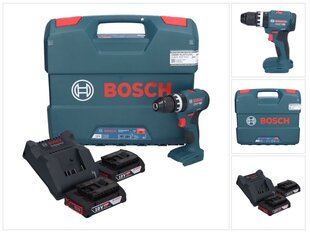 Профессиональная аккумуляторная ударная дрель Bosch GSB 18V-45 18 В 45 Нм + 2х аккумулятора 2,0 Ач + зарядное устройство + Г-образный кейс цена и информация | Шуруповерты, дрели | pigu.lt