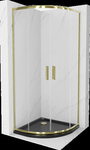 Pusapvalė dušo kabina Mexen Rio F su padėklu ir sifonu, Gold+Black/Gold, 90 x 90 cm цена и информация | Dušo kabinos | pigu.lt
