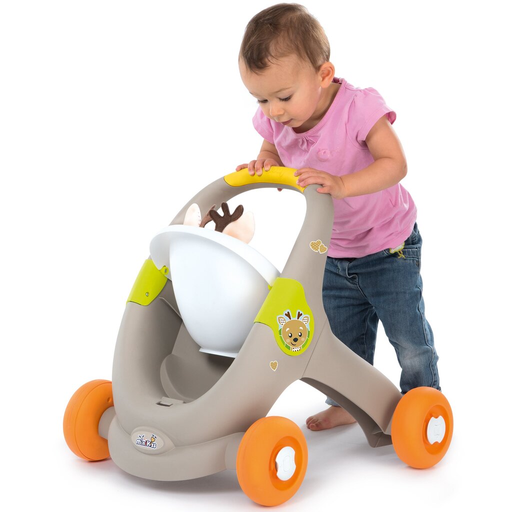 Stūmimo vežimėlis 210206 Smoby MiniKiss 3in1 Walker kaina ir informacija | Žaislai kūdikiams | pigu.lt