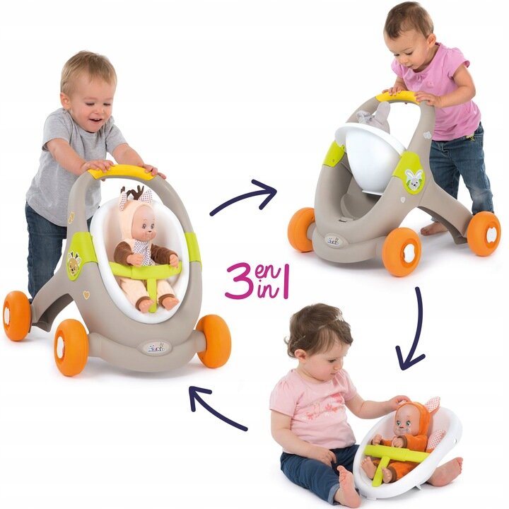 Stūmimo vežimėlis 210206 Smoby MiniKiss 3in1 Walker цена и информация | Žaislai kūdikiams | pigu.lt