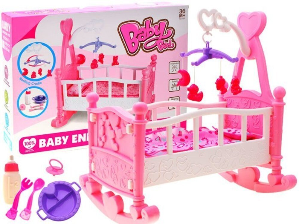 Supama lovytė lėlei su karusele Jokomisiada, rožinė цена и информация | Žaislai mergaitėms | pigu.lt