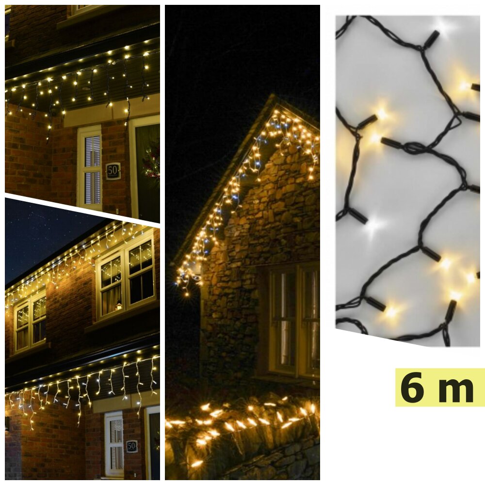 Kalėdinė girlianda varvekliai Berimax 120 LED 6 m, šiltai/šaltai balta kaina ir informacija | Girliandos | pigu.lt
