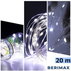 Проволочная новогодняя гирлянда Berimax 200 LED гирлянда, холодный белый цена и информация | Гирлянды | pigu.lt