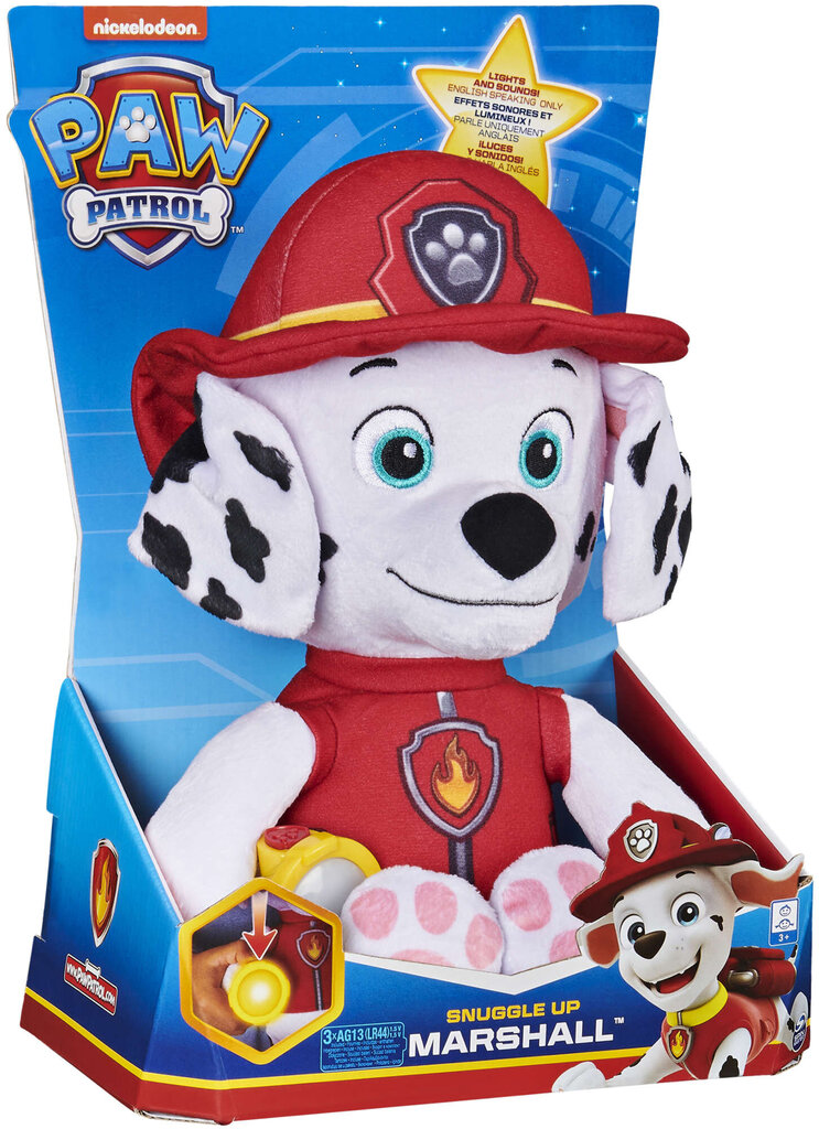 Kalbantis minkštas žaislas-naktinė lemputė Paw Patrol Marshall, 29cm цена и информация | Minkšti (pliušiniai) žaislai | pigu.lt