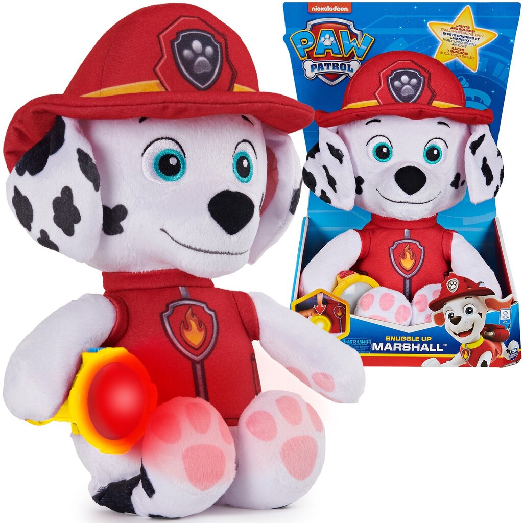 Kalbantis minkštas žaislas-naktinė lemputė Paw Patrol Marshall, 29cm цена и информация | Minkšti (pliušiniai) žaislai | pigu.lt