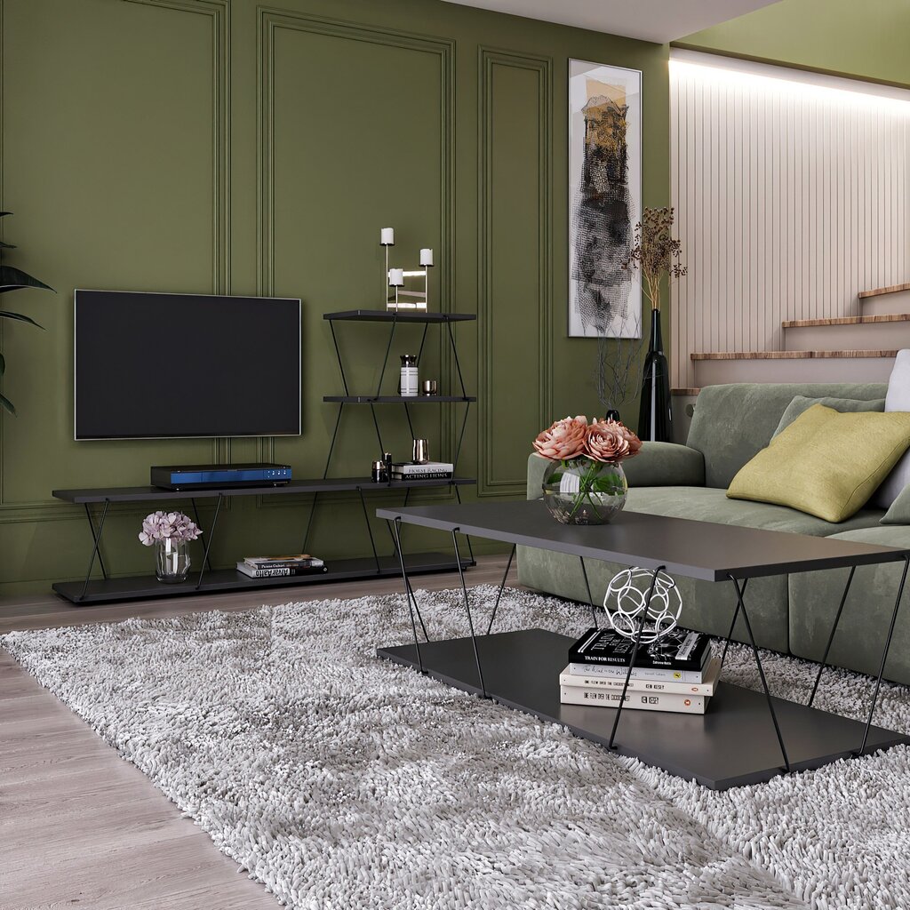 TV staliukas Asir, 150x93x30cm, juodas kaina ir informacija | TV staliukai | pigu.lt