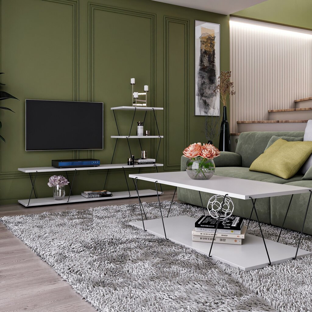 TV staliukas Asir, 150x93x30 cm, baltas kaina ir informacija | TV staliukai | pigu.lt