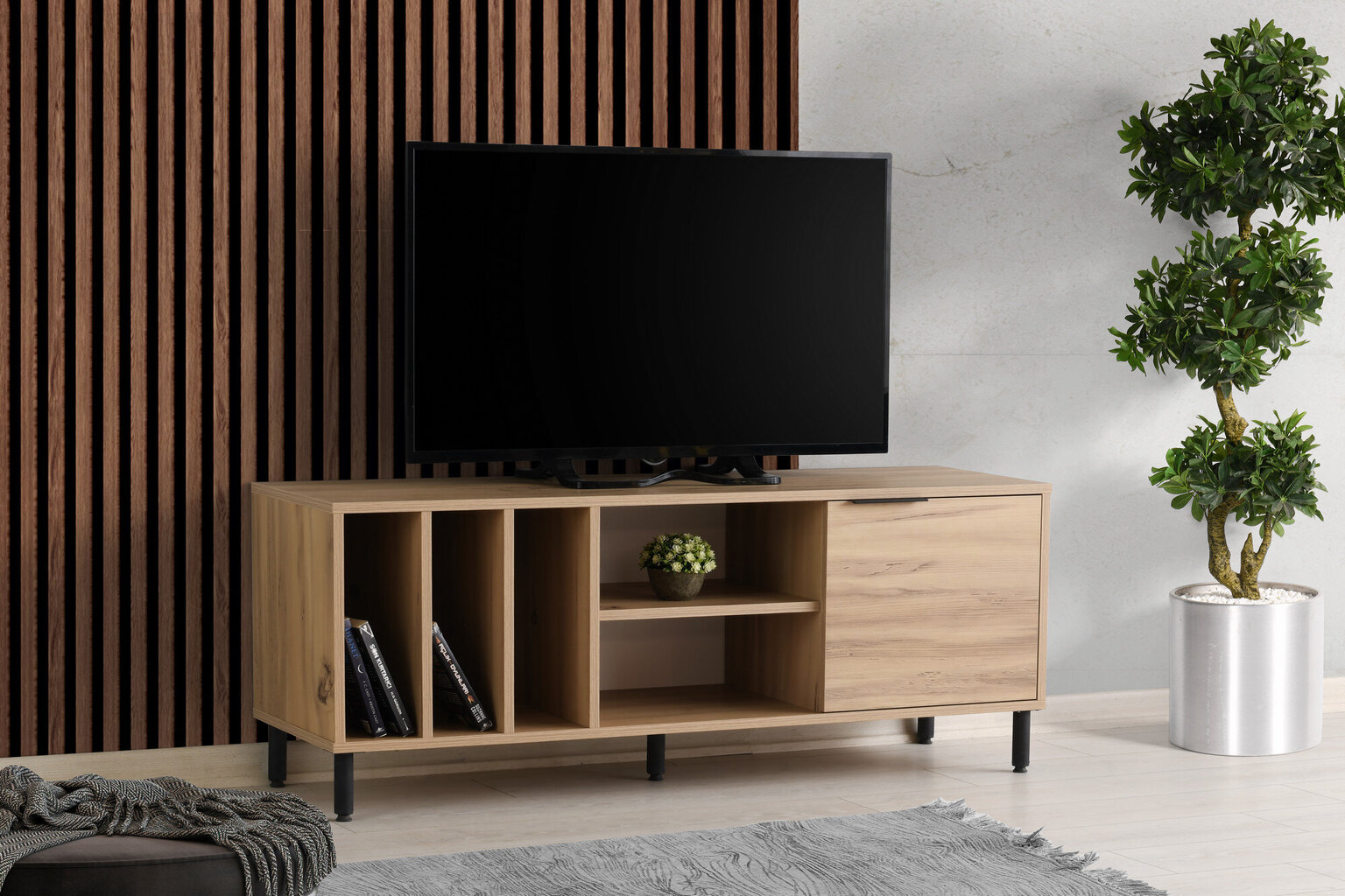 TV staliukas Asir, 140x55x40cm, rudas kaina ir informacija | TV staliukai | pigu.lt