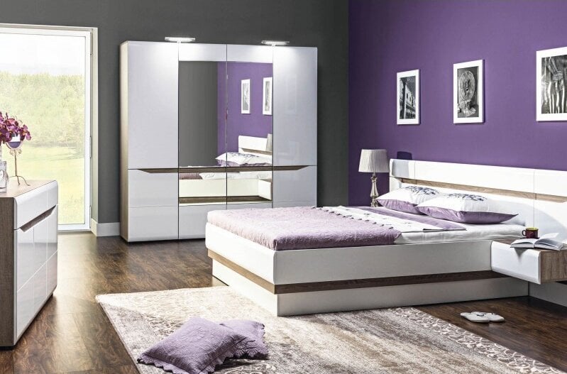 Spintelė prie lovos Liveo Lionel LI14, kairinė, balta/ruda цена и информация | Spintelės prie lovos | pigu.lt