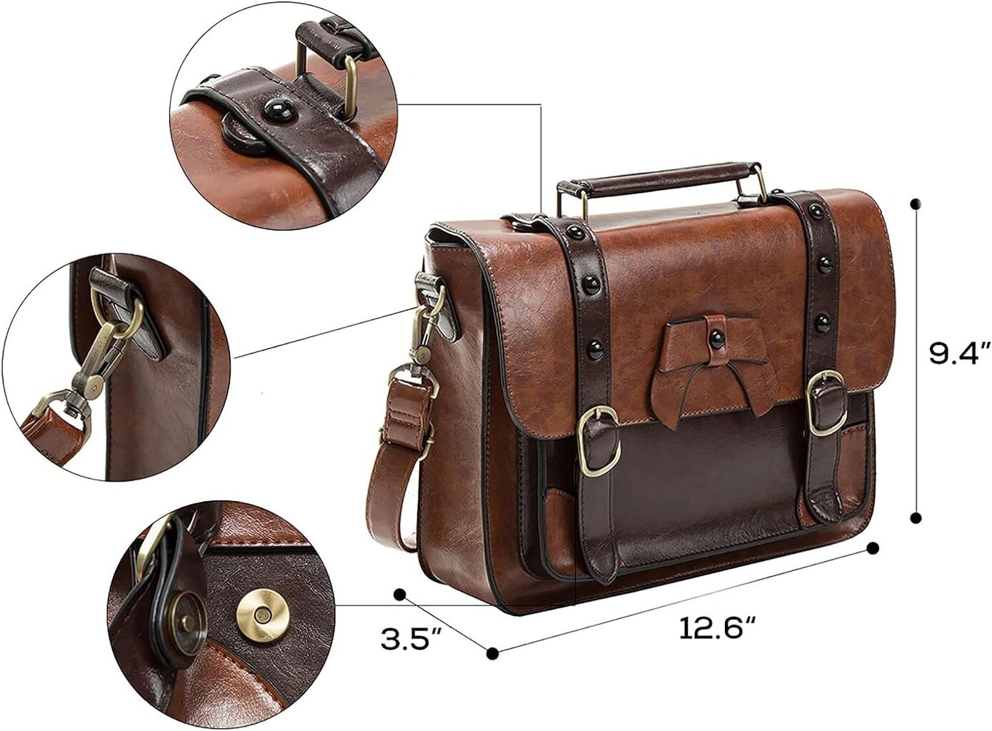 Darbinis vintažinis krepšys Ecosusi, 32,5 x 25,4 x 9 cm, rudas kaina ir informacija | Kuprinės ir krepšiai | pigu.lt