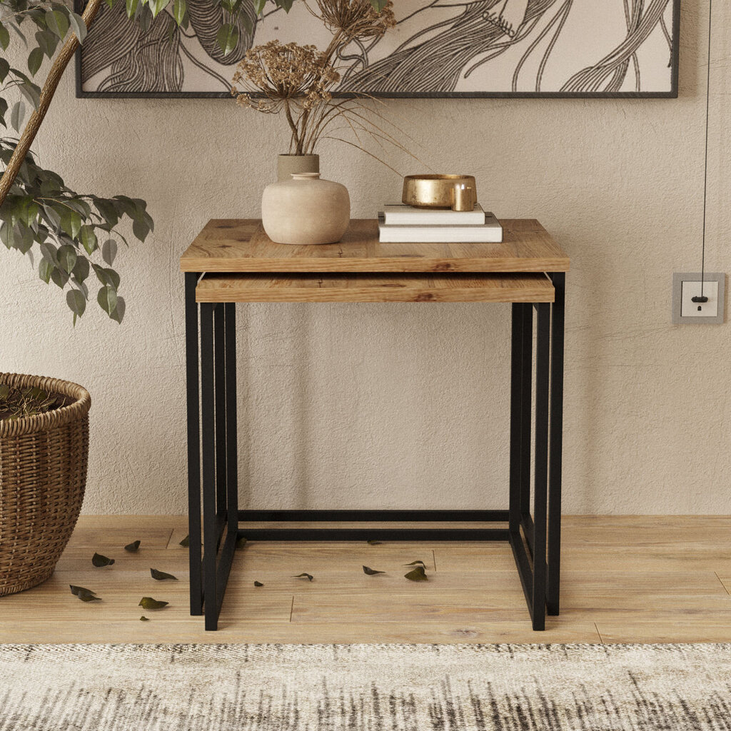 Sofos staliukas Asir, 50x47,8x50cm, 45x44,8x45cm, smėlio spalvos kaina ir informacija | Kavos staliukai | pigu.lt