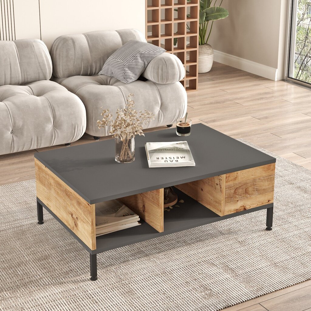 Kavos staliukas Asir, 90x33,1x60cm, juodos/smėlio spalvos kaina ir informacija | Kavos staliukai | pigu.lt