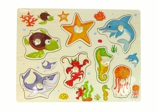 Medinė dėlionė Jūros gyvūnai Lean Toys, 7 d. kaina ir informacija | Žaislai kūdikiams | pigu.lt