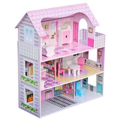 Большой деревянный кукольный домик с мебелью + 4 куклы и светодиодным освещением цена и информация | Игрушки для девочек | pigu.lt