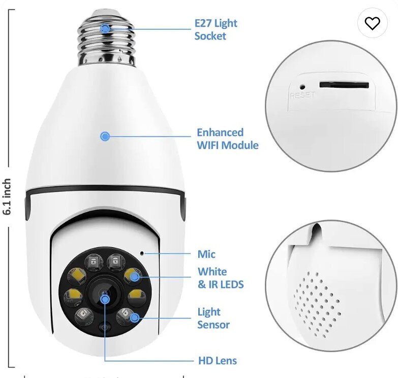 Belaidė kamera-lempa E27 360° WiFi kaina ir informacija | Stebėjimo kameros | pigu.lt