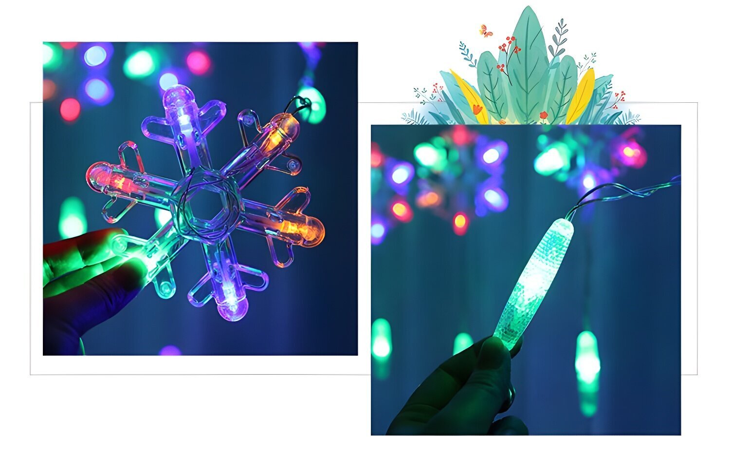 Kalėdinės lemputės su 24 snaigėmis ir 16 ovalių lempučių, 3m, 160 LED, LIVMAN CX-004 kaina ir informacija | Girliandos | pigu.lt