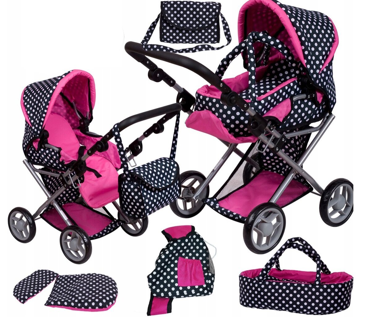 Lėlių vežimėlio rinkinys 2 in 1 MarioToys 9346 + vaikiška lovelė kaina ir informacija | Žaislai mergaitėms | pigu.lt