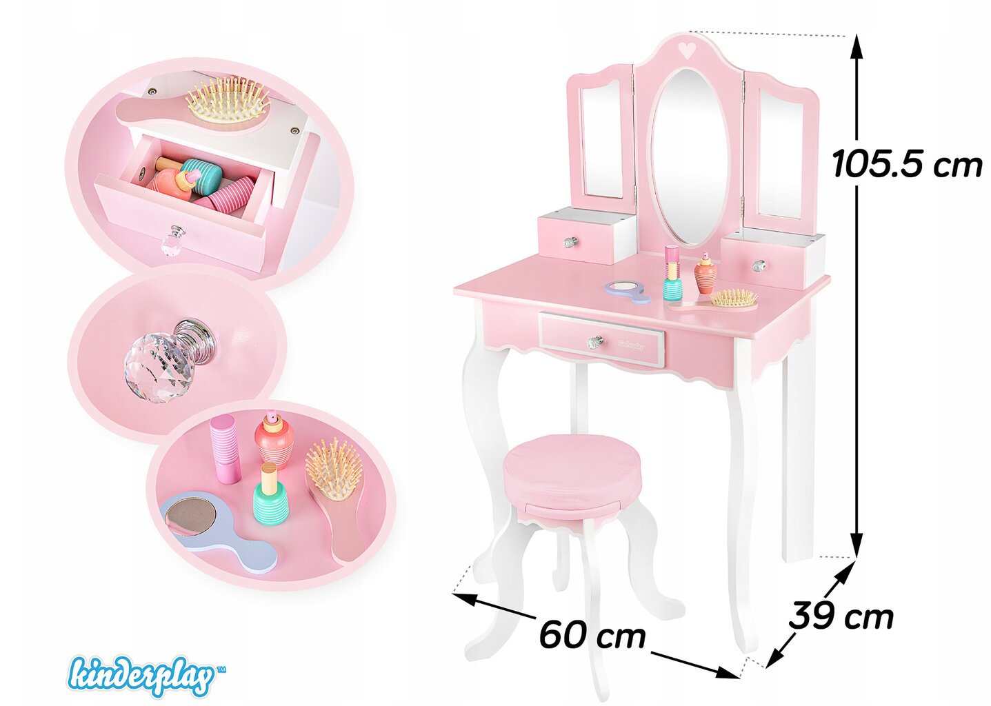 Vaikiškas kosmetinis staliukas su kėde ir priedais, rožinis kaina ir informacija | Žaislai mergaitėms | pigu.lt