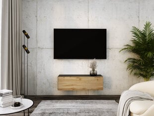 Висящий телевизионный шкаф Мэтт Блэк/Вотан Дуб, 100 см цена и информация | Тумбы под телевизор | pigu.lt