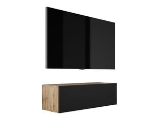 Висящий шкаф под телевизор Мэтт Блэк/Вотан Дуб, 2х100 см цена и информация | Тумбы под телевизор | pigu.lt