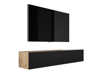 Висящий шкаф под телевизор Мэтт Блэк/Вотан Дуб, 2х100 см цена и информация | Тумбы под телевизор | pigu.lt