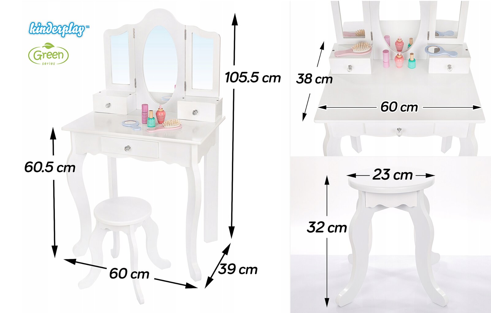 Vaikiškas kosmetinis staliukas su kėde ir priedais, baltas kaina ir informacija | Žaislai mergaitėms | pigu.lt
