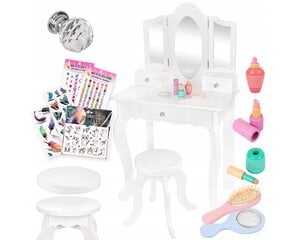 Vaikiškas kosmetinis staliukas su kėde ir priedais, baltas kaina ir informacija | Žaislai mergaitėms | pigu.lt
