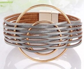 Кожаный браслет с золотыми кольцами и магнитной застежкой, отделка серебром цена и информация | Женские браслеты | pigu.lt