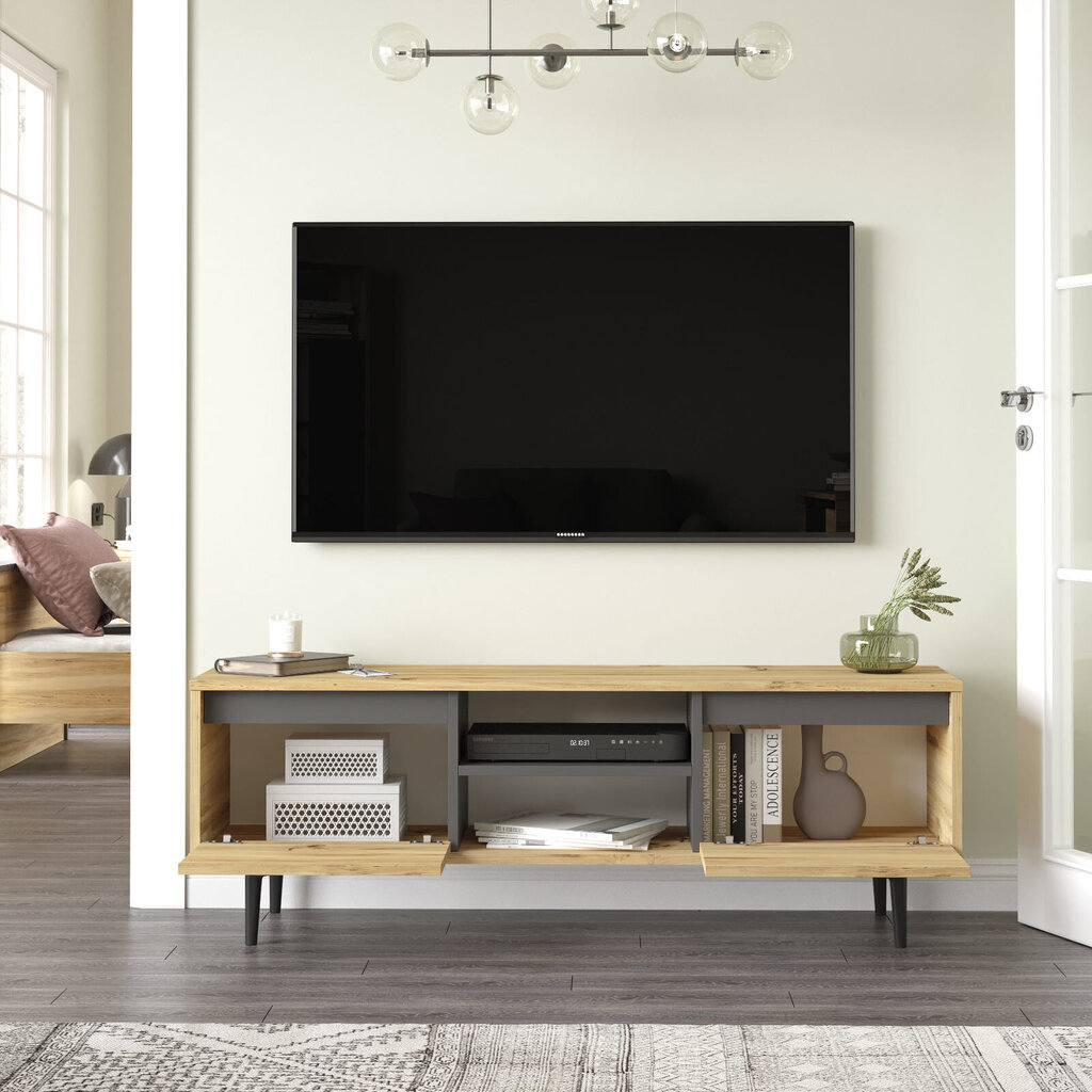 TV staliukas Asir, 140x48,1x35,5cm, rudas/juodas цена и информация | TV staliukai | pigu.lt