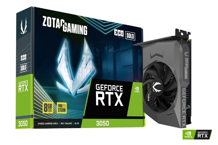 Zotac Gaming GeForce RTX 3050 Eco Solo (ZT-A30500R-10L) kaina ir informacija | Vaizdo plokštės (GPU) | pigu.lt