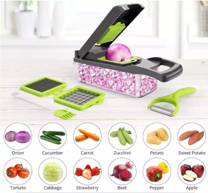 Daugiafunkcinė daržovių pjaustyklė, 11 dalių + pirštinė pjaustymui kaina ir informacija | Virtuvės įrankiai | pigu.lt