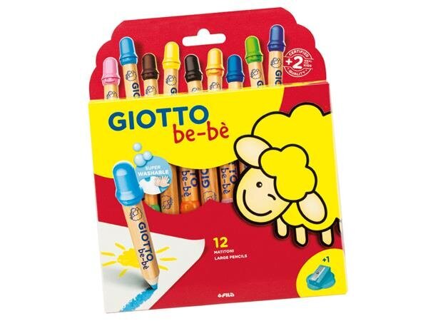 Spalvoti pieštukai ir drožtukas Giotto Be-Be, 12vnt kaina ir informacija | Piešimo, tapybos, lipdymo reikmenys | pigu.lt